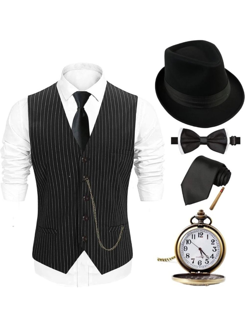 1920s Men's Halloween Costume, Adult Gangster Mobster Outfit, Vintage Style
